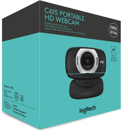 Logitech C615 Portable Webcam, Full HD 1080p/30fps, Widescreen HD Video Calling, Foldable, HD Light Correction, Autofocus, Noise Reduction